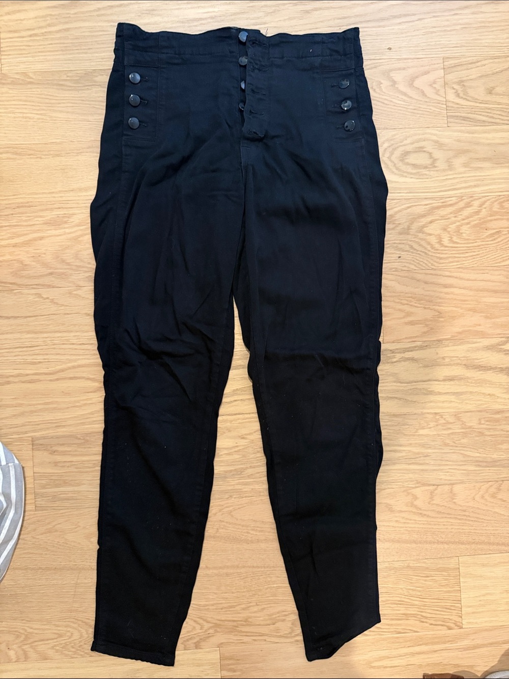 J Brand Black High-Rise Button-Front Chinos- Natasha